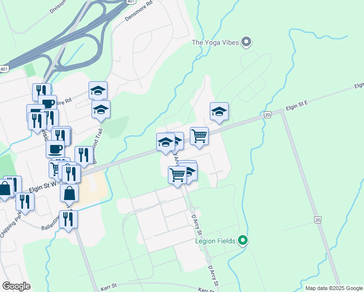 map of restaurants, bars, coffee shops, grocery stores, and more near 299 Elgin Street East in Cobourg
