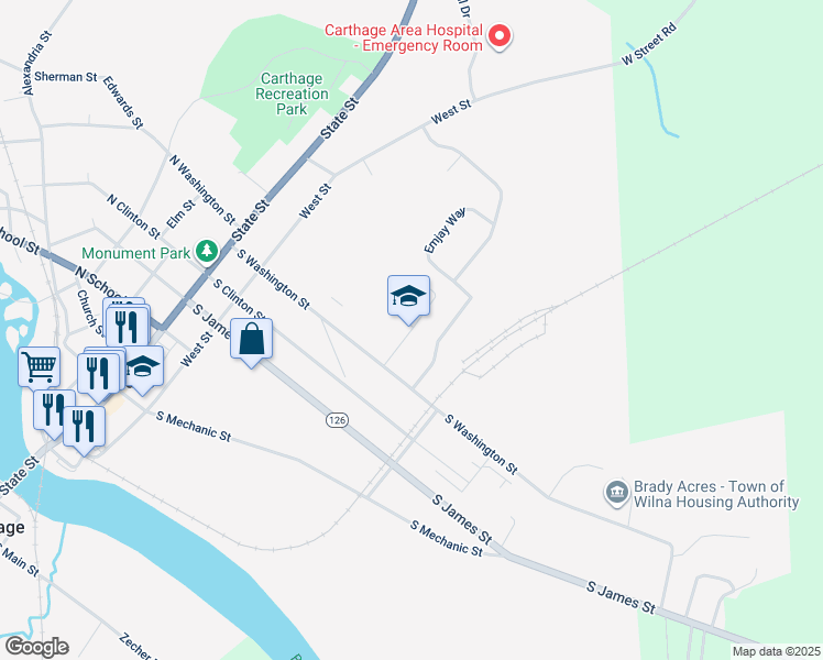 map of restaurants, bars, coffee shops, grocery stores, and more near 900 Beaver Lane in Carthage