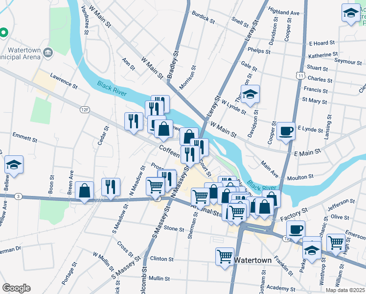 map of restaurants, bars, coffee shops, grocery stores, and more near 316 Waltham Street in Watertown