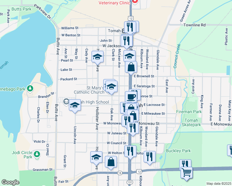 map of restaurants, bars, coffee shops, grocery stores, and more near 709 McLean Avenue in Tomah