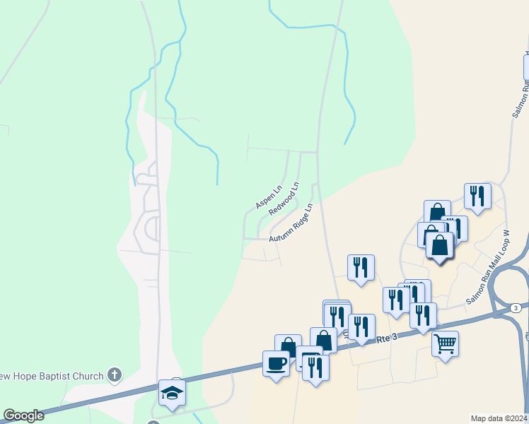 map of restaurants, bars, coffee shops, grocery stores, and more near 15029 Redwood Lane in Watertown