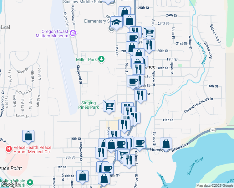 map of restaurants, bars, coffee shops, grocery stores, and more near 1550 Airport Road in Florence