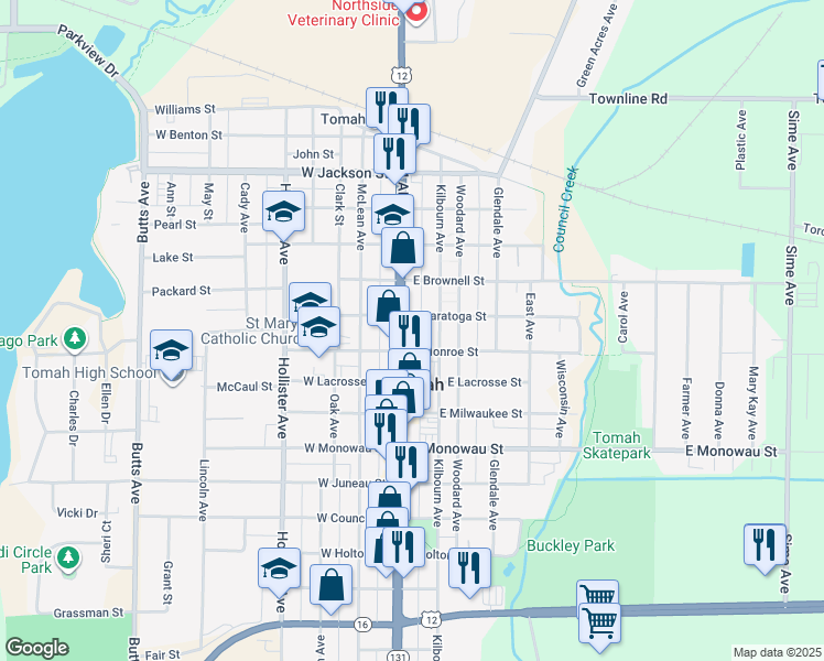 map of restaurants, bars, coffee shops, grocery stores, and more near 708 Superior Avenue in Tomah