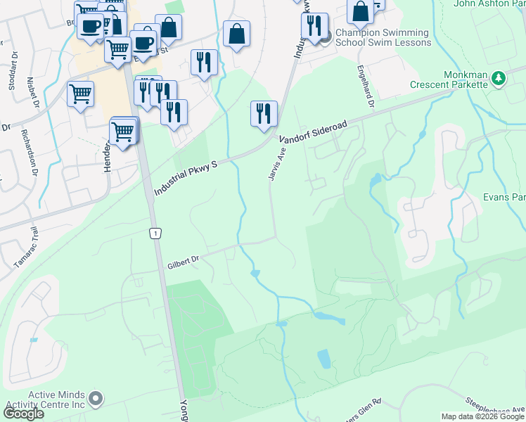 map of restaurants, bars, coffee shops, grocery stores, and more near 12 Jarvis Avenue in Aurora