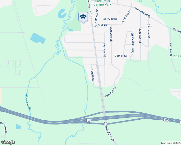 map of restaurants, bars, coffee shops, grocery stores, and more near 2921 17th Place Southeast in Rochester