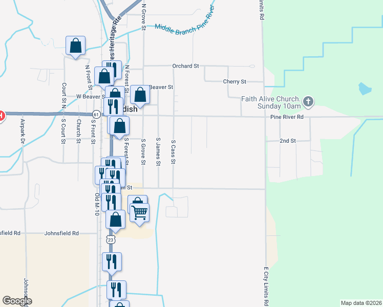 map of restaurants, bars, coffee shops, grocery stores, and more near 148 Almont St in Standish
