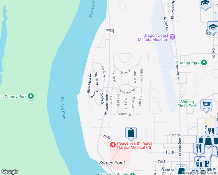 map of restaurants, bars, coffee shops, grocery stores, and more near 1600 Rhododendron Drive in Florence