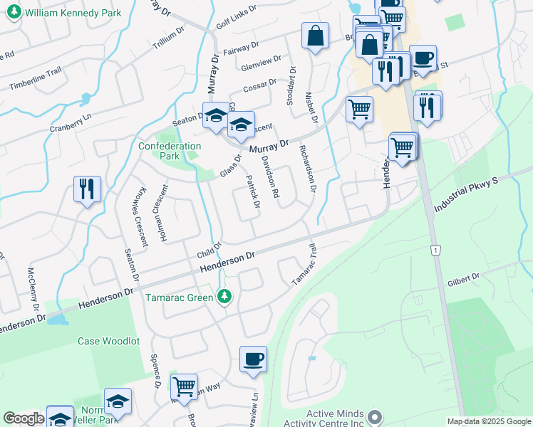map of restaurants, bars, coffee shops, grocery stores, and more near 29 Patrick Drive in Aurora