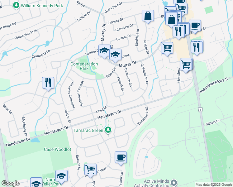 map of restaurants, bars, coffee shops, grocery stores, and more near 13 Webster Drive in Aurora