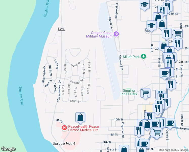map of restaurants, bars, coffee shops, grocery stores, and more near 46 Park Village Drive in Florence