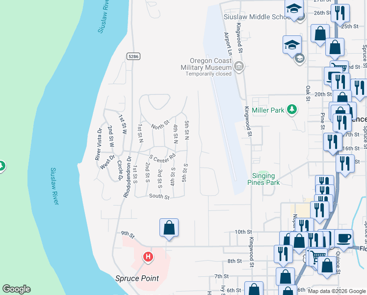 map of restaurants, bars, coffee shops, grocery stores, and more near 190 5th Street North in Florence