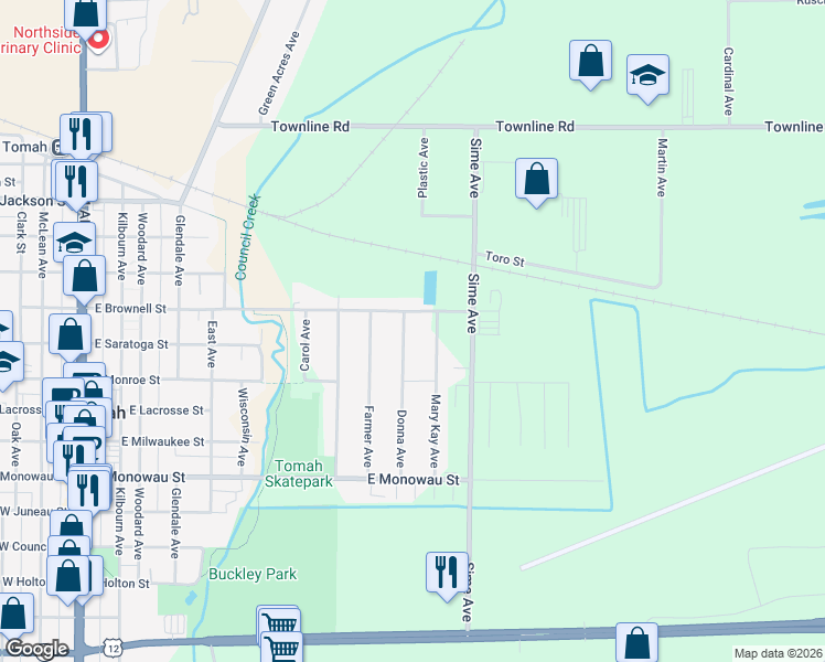 map of restaurants, bars, coffee shops, grocery stores, and more near 610 Donna Avenue in Tomah