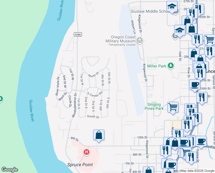 map of restaurants, bars, coffee shops, grocery stores, and more near 190 5th Street North in Florence