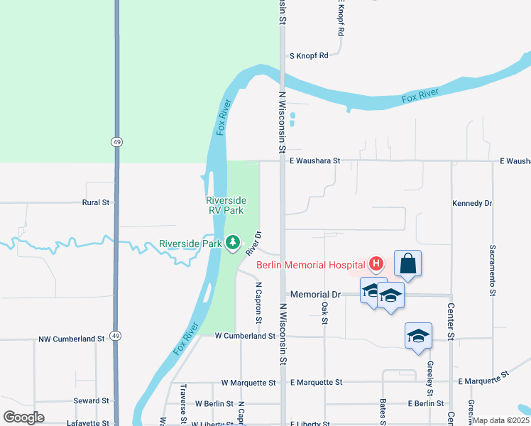 map of restaurants, bars, coffee shops, grocery stores, and more near 520 River Drive in Berlin