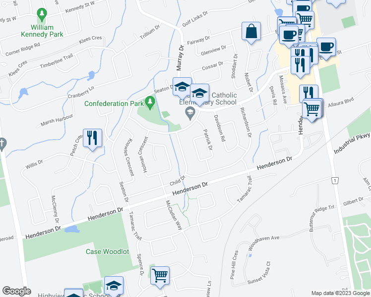 map of restaurants, bars, coffee shops, grocery stores, and more near 13 Child Drive in Aurora
