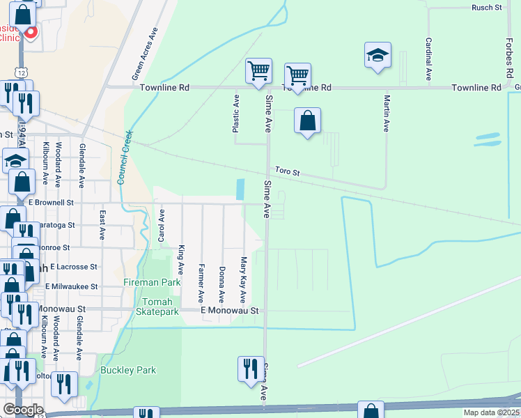 map of restaurants, bars, coffee shops, grocery stores, and more near 602 Brownell Street in Tomah