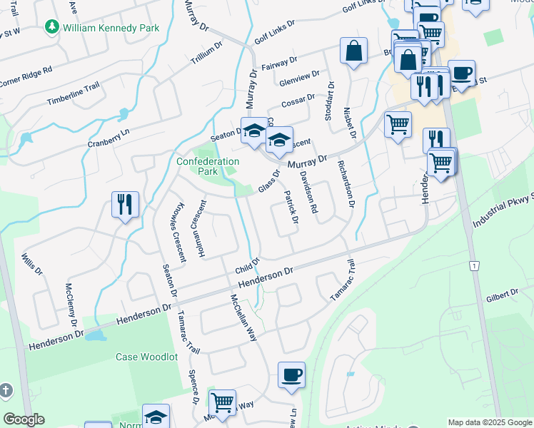 map of restaurants, bars, coffee shops, grocery stores, and more near 14 Webster Drive in Aurora