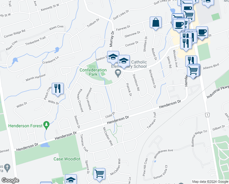 map of restaurants, bars, coffee shops, grocery stores, and more near 9 Child Drive in Aurora