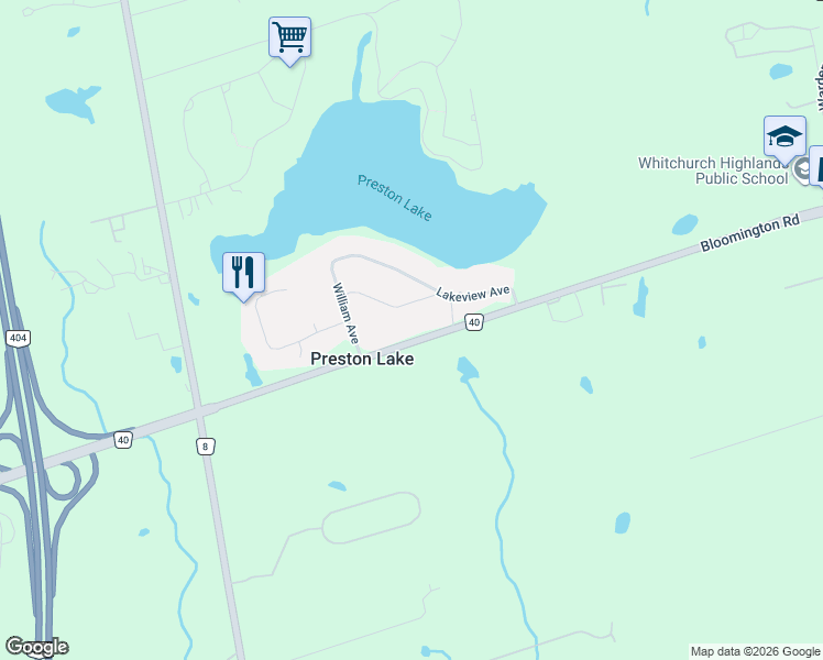 map of restaurants, bars, coffee shops, grocery stores, and more near 2512 Bloomington Road in Gormley