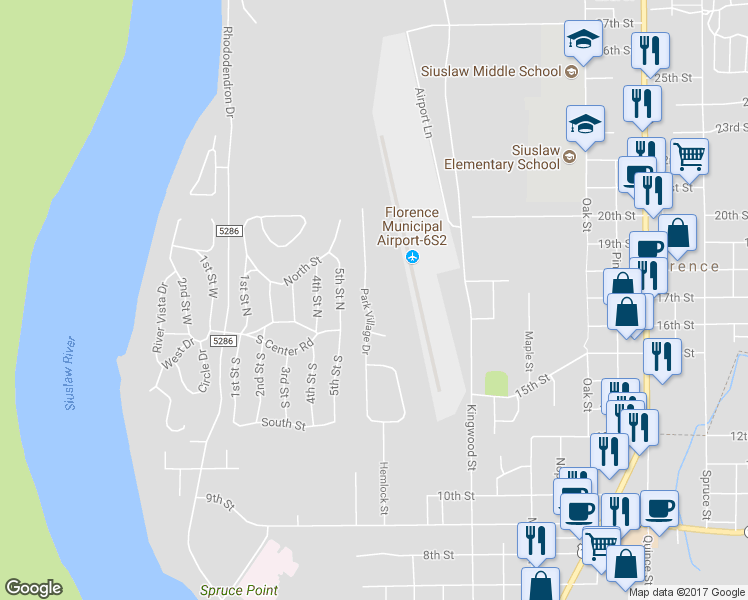 map of restaurants, bars, coffee shops, grocery stores, and more near 46 Park Village Dr in Florence