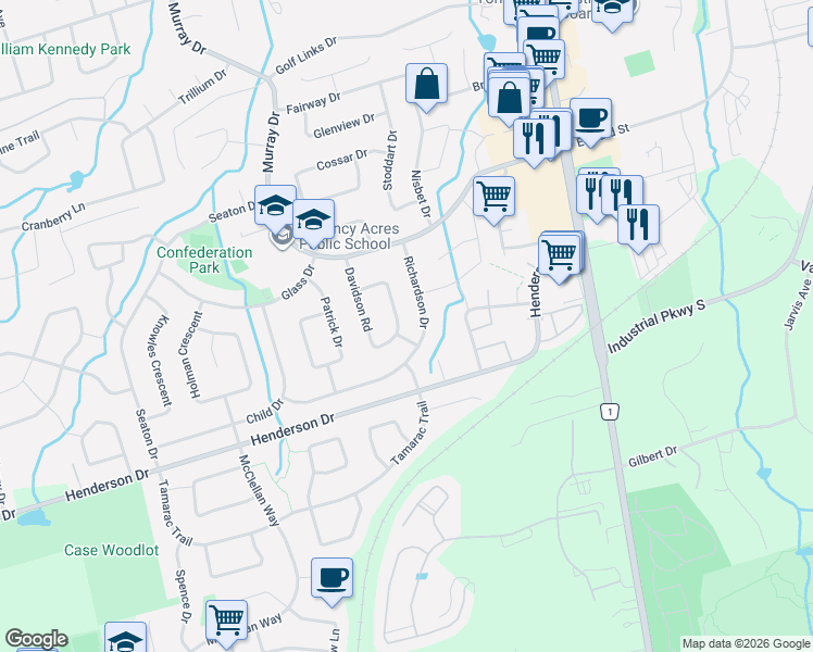 map of restaurants, bars, coffee shops, grocery stores, and more near 31 Richardson Drive in Aurora