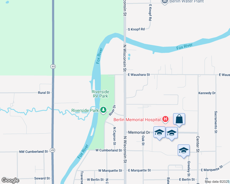 map of restaurants, bars, coffee shops, grocery stores, and more near 520 River Drive in Berlin