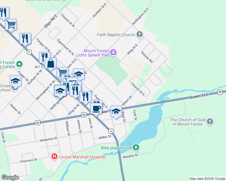map of restaurants, bars, coffee shops, grocery stores, and more near 260 Egremont Street South in Wellington North