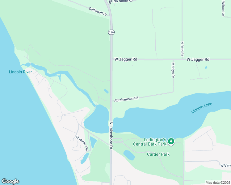 map of restaurants, bars, coffee shops, grocery stores, and more near 1414 North Lakeshore Drive in Ludington