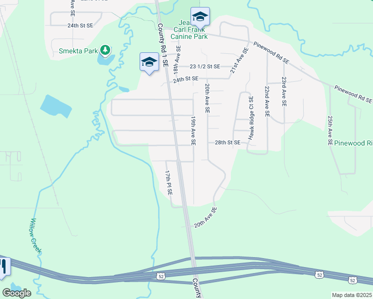 map of restaurants, bars, coffee shops, grocery stores, and more near 1832 28th Street Southeast in Rochester