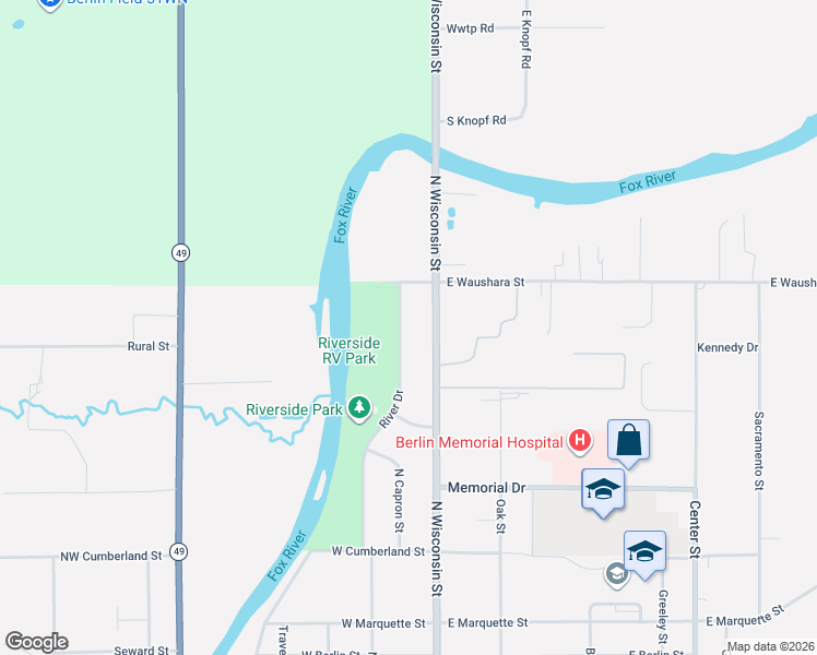 map of restaurants, bars, coffee shops, grocery stores, and more near 534 River Drive in Berlin