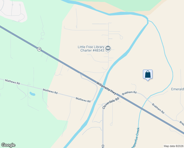 map of restaurants, bars, coffee shops, grocery stores, and more near 85370 Willamette Highway in Eugene