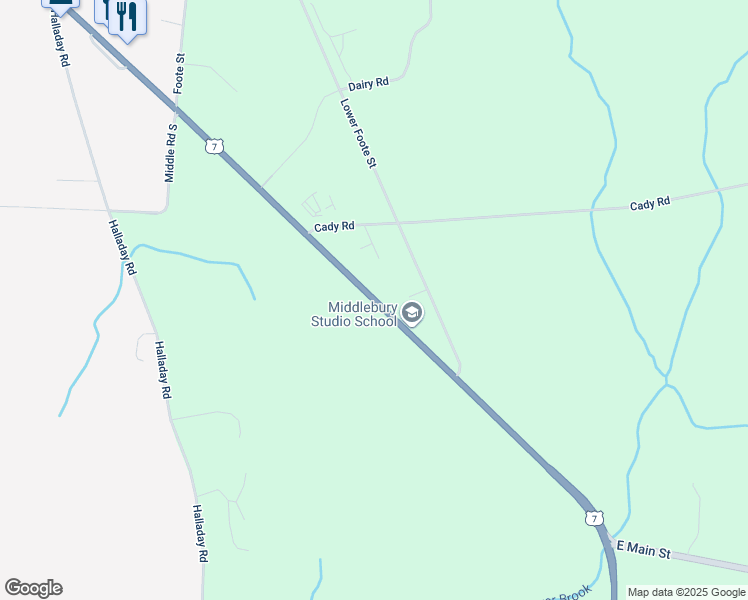 map of restaurants, bars, coffee shops, grocery stores, and more near Route 125 in Addison County