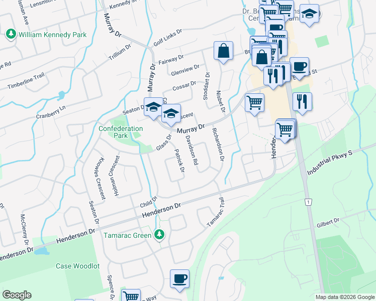map of restaurants, bars, coffee shops, grocery stores, and more near 12 Davidson Road in Aurora