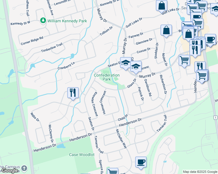 map of restaurants, bars, coffee shops, grocery stores, and more near 114 Glass Drive in Aurora