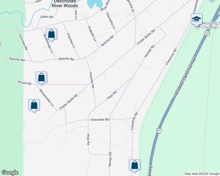 map of restaurants, bars, coffee shops, grocery stores, and more near 60095 Hopi Road in Bend