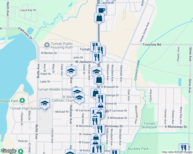 map of restaurants, bars, coffee shops, grocery stores, and more near 411 1/2 Superior Avenue in Tomah