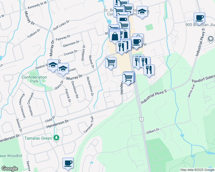 map of restaurants, bars, coffee shops, grocery stores, and more near 60 Poplar Crescent in Aurora
