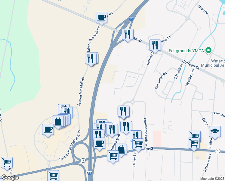 map of restaurants, bars, coffee shops, grocery stores, and more near 1291 Faichney Drive in Watertown