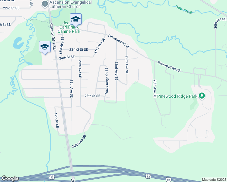 map of restaurants, bars, coffee shops, grocery stores, and more near 2621 22nd Avenue Southeast in Rochester