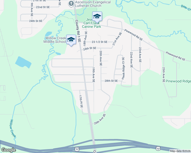 map of restaurants, bars, coffee shops, grocery stores, and more near 2706 19th Avenue Southeast in Rochester
