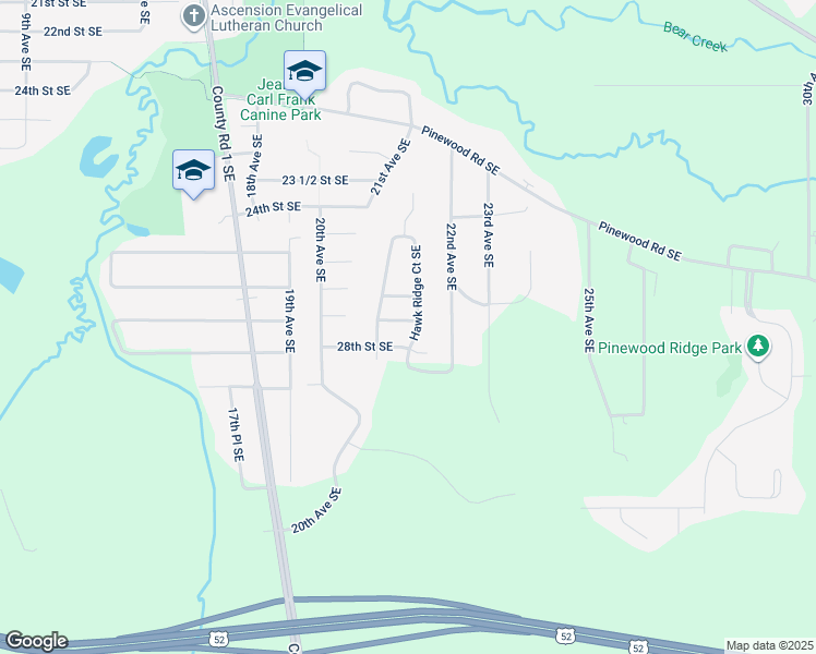 map of restaurants, bars, coffee shops, grocery stores, and more near 2116 Coopers Place Southeast in Rochester