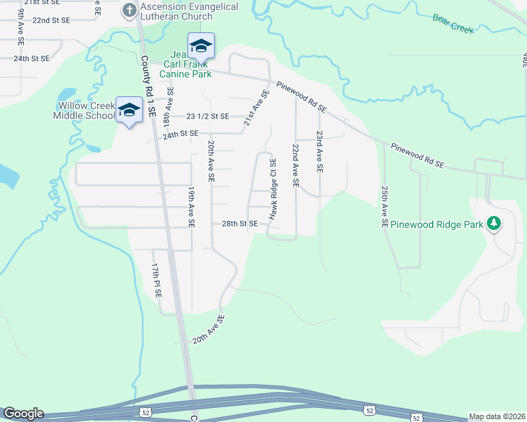 map of restaurants, bars, coffee shops, grocery stores, and more near 2116 Coopers Place Southeast in Rochester