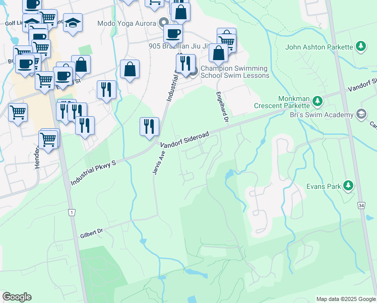map of restaurants, bars, coffee shops, grocery stores, and more near in Aurora