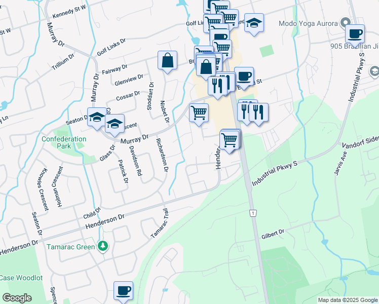 map of restaurants, bars, coffee shops, grocery stores, and more near in Aurora