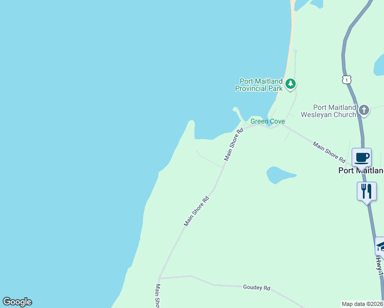 map of restaurants, bars, coffee shops, grocery stores, and more near 41 Breakwater Road in Port Maitland