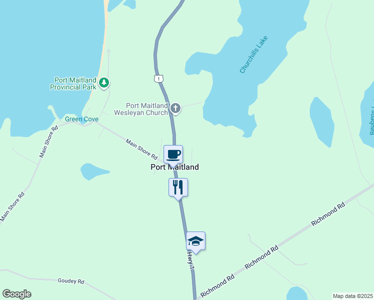 map of restaurants, bars, coffee shops, grocery stores, and more near 35 Hector Street in Port Maitland