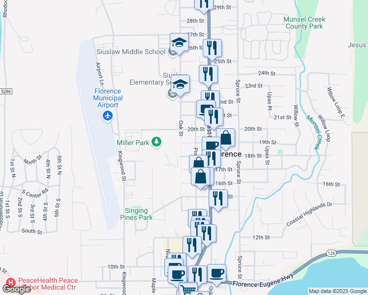 map of restaurants, bars, coffee shops, grocery stores, and more near 1610 19th Street in Florence