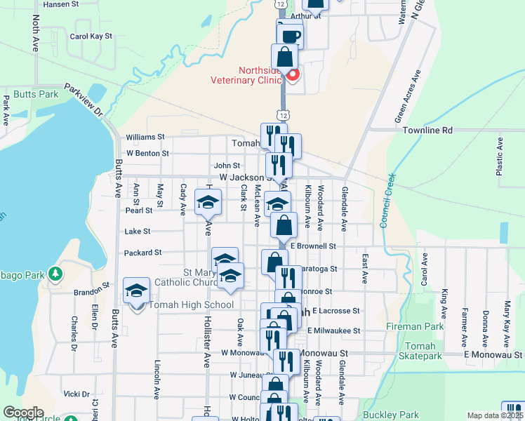 map of restaurants, bars, coffee shops, grocery stores, and more near 410 McLean Avenue in Tomah