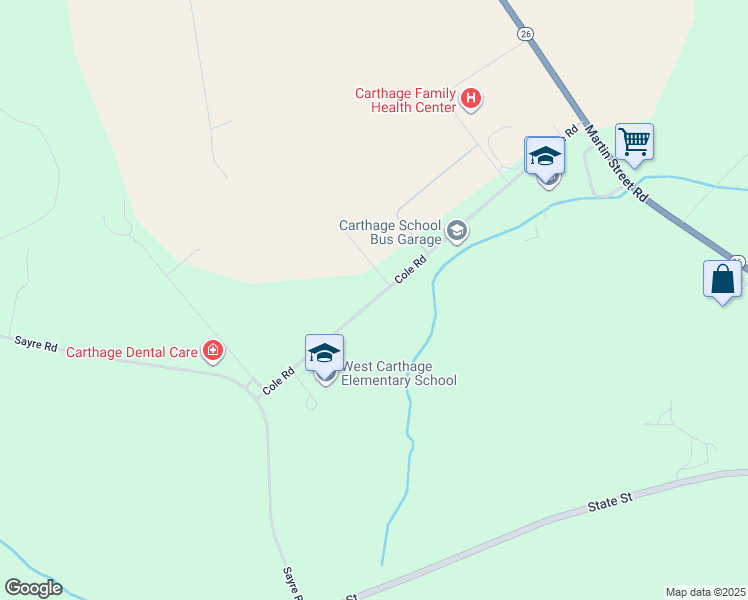 map of restaurants, bars, coffee shops, grocery stores, and more near 21986 Cole Road in Carthage