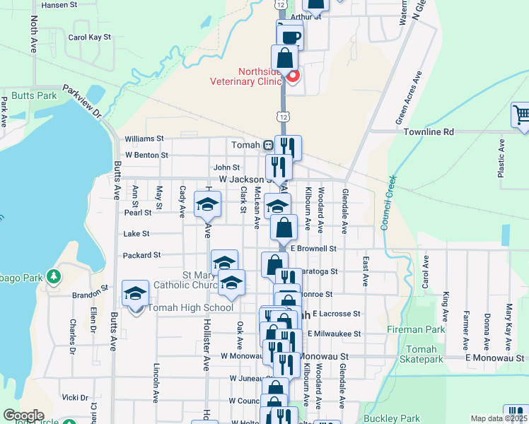 map of restaurants, bars, coffee shops, grocery stores, and more near 410 McLean Avenue in Tomah